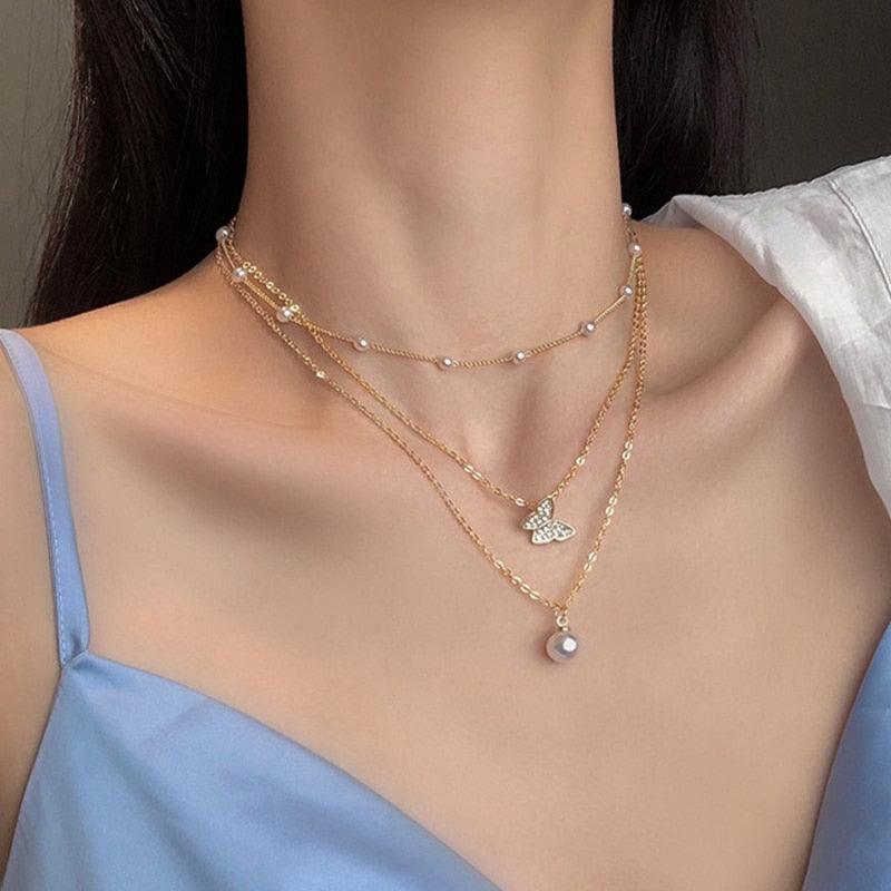 Simple Crystal Geometric Gold Color Pendant Necklace Set for Women Charms Fashion Square Rhinestone Female Vintage Jewelry 2022 - Loja Ammix