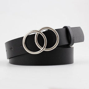 Double Ring Belts for Women Girls Fashion Leopard Waist Belt PU Metal Buckle Heart Pin Belt Leisure Dress Jeans Wild Waistband - Loja Ammix