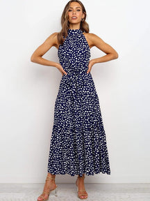 Summer Long Dress Polka Dot Casual Dresses Black Sexy Halter Strapless New 2022 Yellow Sundress Vacation Clothes For Women - Loja Ammix
