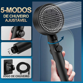 Shower Head Water Saving Black 5 Mode Adjustable High Pressure Shower One-key Stop Water Massage Eco Shower Bathroom Accessories - Loja Ammix