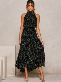 Summer Long Dress Polka Dot Casual Dresses Black Sexy Halter Strapless New 2022 Yellow Sundress Vacation Clothes For Women - Loja Ammix