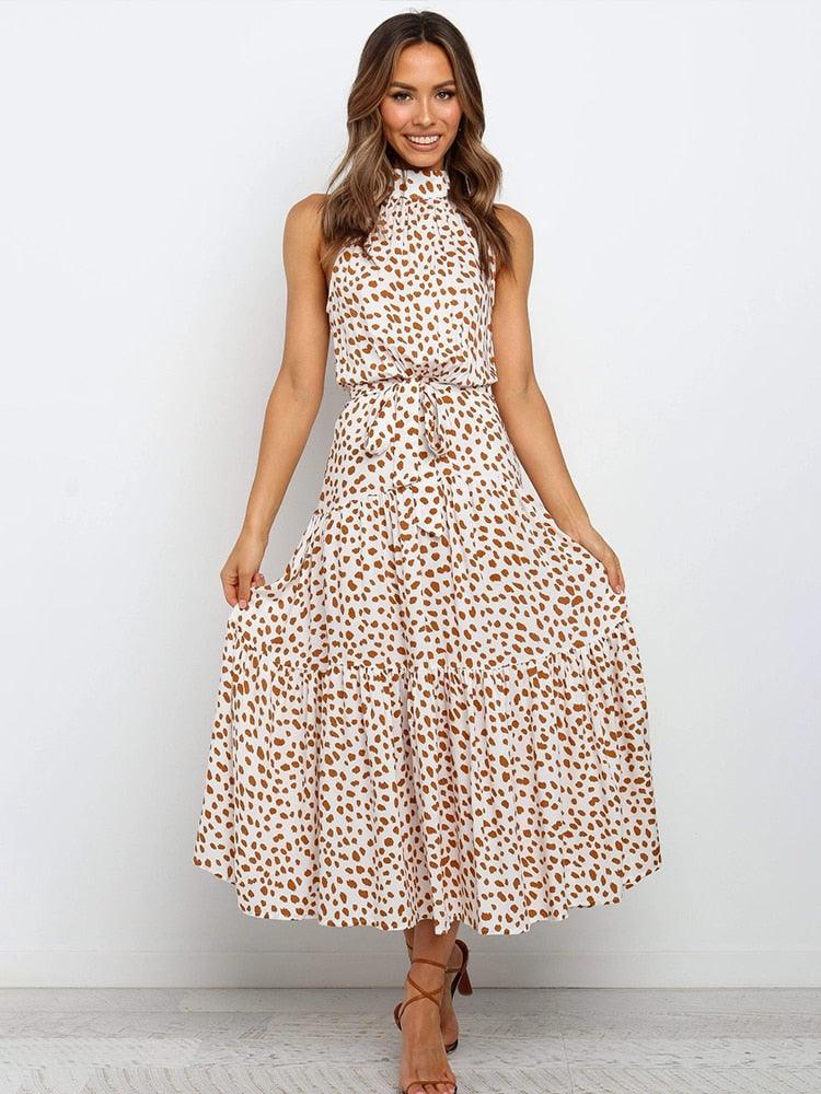 Summer Long Dress Polka Dot Casual Dresses Black Sexy Halter Strapless New 2022 Yellow Sundress Vacation Clothes For Women - Loja Ammix