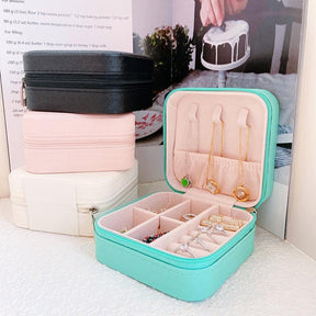 Jewelry Box Portable Leather Jewelry Organizer Box Display Travel Jewelry Case Boxes Button Leather Storage Zipper Jewelers - Loja Ammix