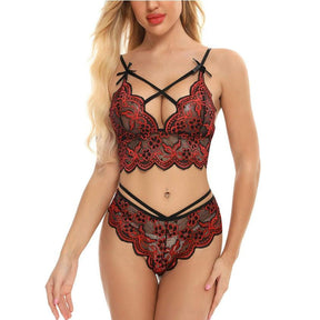 Seamless Transparent Lingerie Set Women Lace Bowknot Push Up Bra And Panty Set Sexy V Neck Breathable Erotic Underwear Sets - Loja Ammix