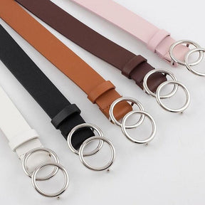Double Ring Belts for Women Girls Fashion Leopard Waist Belt PU Metal Buckle Heart Pin Belt Leisure Dress Jeans Wild Waistband - Loja Ammix