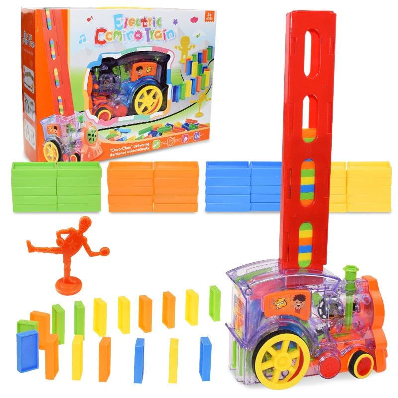 Kids Domino Train Car Set Sound Light Automatic Laying Domino Brick Colorful Dominoes Blocks Game Educational DIY Toy Gift - Loja Ammix