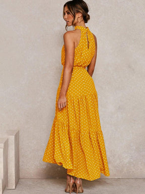 Summer Long Dress Polka Dot Casual Dresses Black Sexy Halter Strapless New 2022 Yellow Sundress Vacation Clothes For Women - Loja Ammix