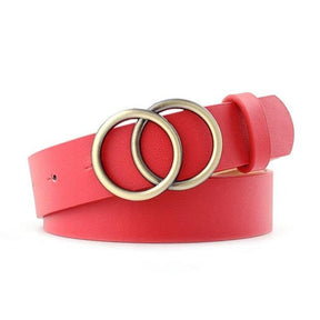 Double Ring Belts for Women Girls Fashion Leopard Waist Belt PU Metal Buckle Heart Pin Belt Leisure Dress Jeans Wild Waistband - Loja Ammix