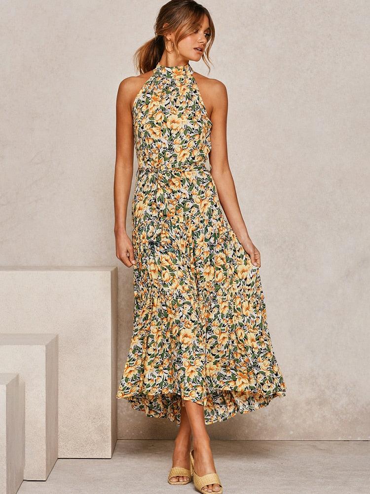 Summer Long Dress Polka Dot Casual Dresses Black Sexy Halter Strapless New 2022 Yellow Sundress Vacation Clothes For Women - Loja Ammix