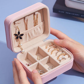 Jewelry Box Portable Leather Jewelry Organizer Box Display Travel Jewelry Case Boxes Button Leather Storage Zipper Jewelers - Loja Ammix