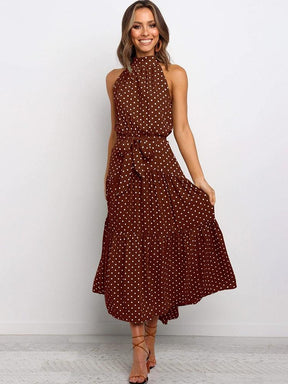 Summer Long Dress Polka Dot Casual Dresses Black Sexy Halter Strapless New 2022 Yellow Sundress Vacation Clothes For Women - Loja Ammix