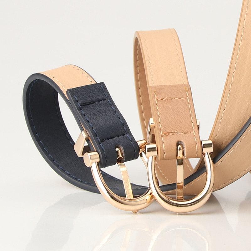 2022 Women Belts New PU Leather Simple Metal Buckle Belt Girls Dress Jean Pants Waistband Belts for Lady Luxury Designer Brand - Loja Ammix