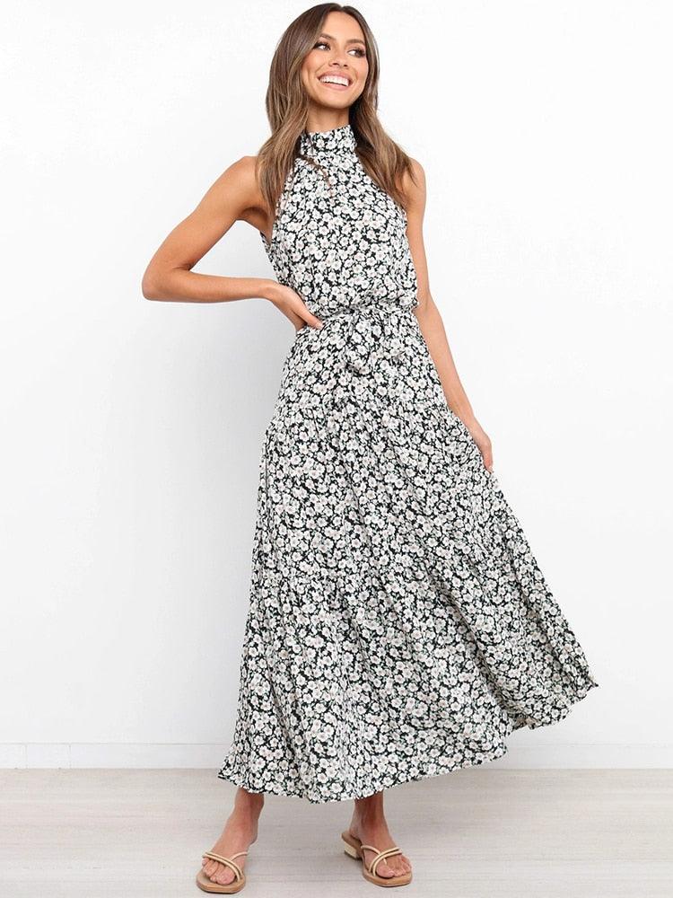 Summer Long Dress Polka Dot Casual Dresses Black Sexy Halter Strapless New 2022 Yellow Sundress Vacation Clothes For Women - Loja Ammix