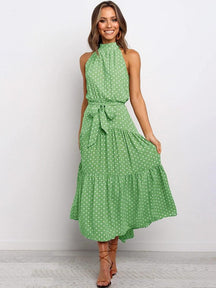 Summer Long Dress Polka Dot Casual Dresses Black Sexy Halter Strapless New 2022 Yellow Sundress Vacation Clothes For Women - Loja Ammix