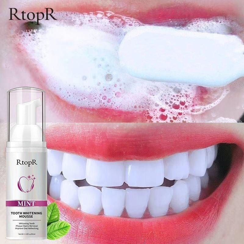 RtopR Teeth Cleansing Whitening Mousse Removes Stains Teeth Whitening Oral Hygiene Mousse Toothpaste Whitening and Staining 60ml - Loja Ammix