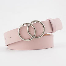 Double Ring Belts for Women Girls Fashion Leopard Waist Belt PU Metal Buckle Heart Pin Belt Leisure Dress Jeans Wild Waistband - Loja Ammix