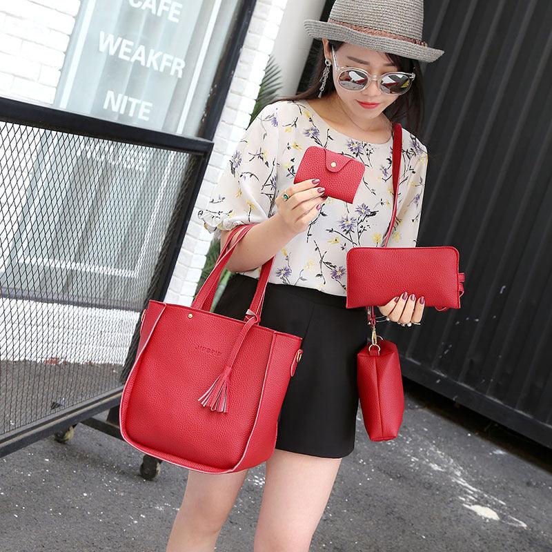 Women Bag Set Top-Handle Big Capacity Female Tassel Handbag Fashion Shoulder Bag Ladies PU Leather Crossbody Bag bolsas feminin - Loja Ammix