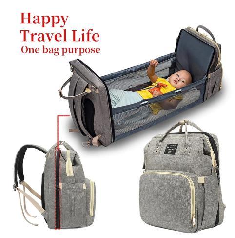 Unisex Baby Nappy Changing Bag Portable Large Capacity Folding Crib Bed Diaper Backpack Stroller Straps Travel Outdoor Rucksack - Loja Ammix