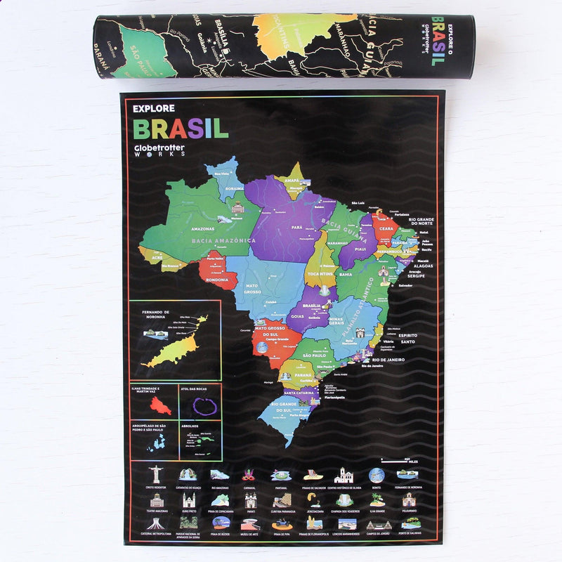 Mapa Raspadinha do Brasil com Bandeiras e principais destinos Brasileiros. - Loja Ammix