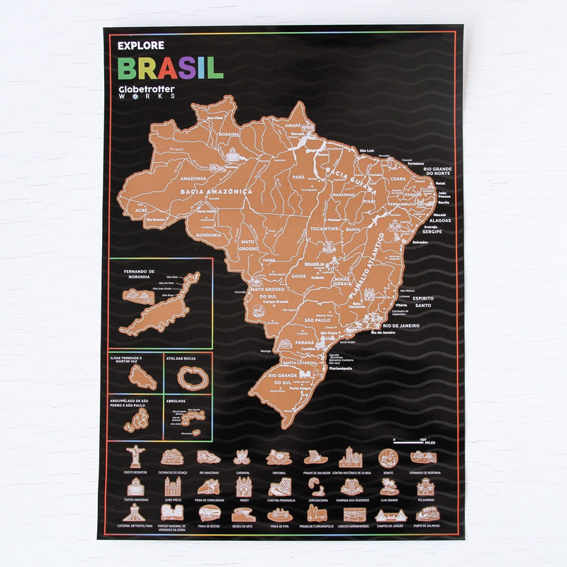 Mapa Raspadinha do Brasil com Bandeiras e principais destinos Brasileiros. - Loja Ammix