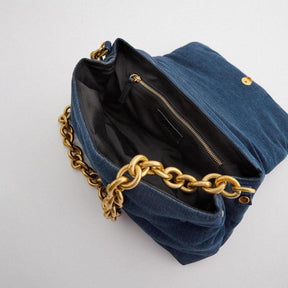 Blue oversized denim quilted shoulder bag - Loja Ammix