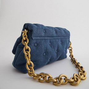 Blue oversized denim quilted shoulder bag - Loja Ammix